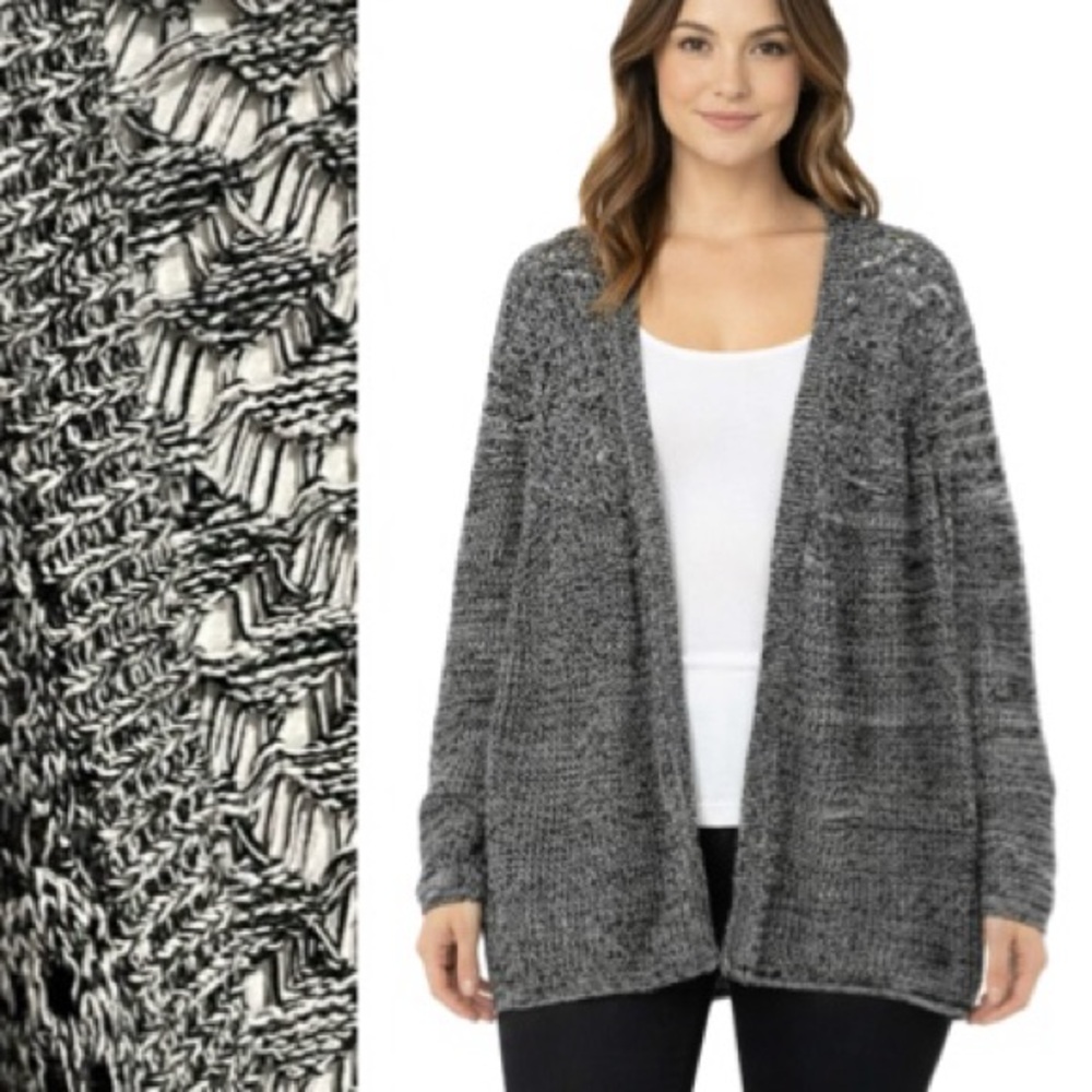 Skies are Blue Open Crochet Knit Sweater Cardigan Womens Size XL Salt & Pepper